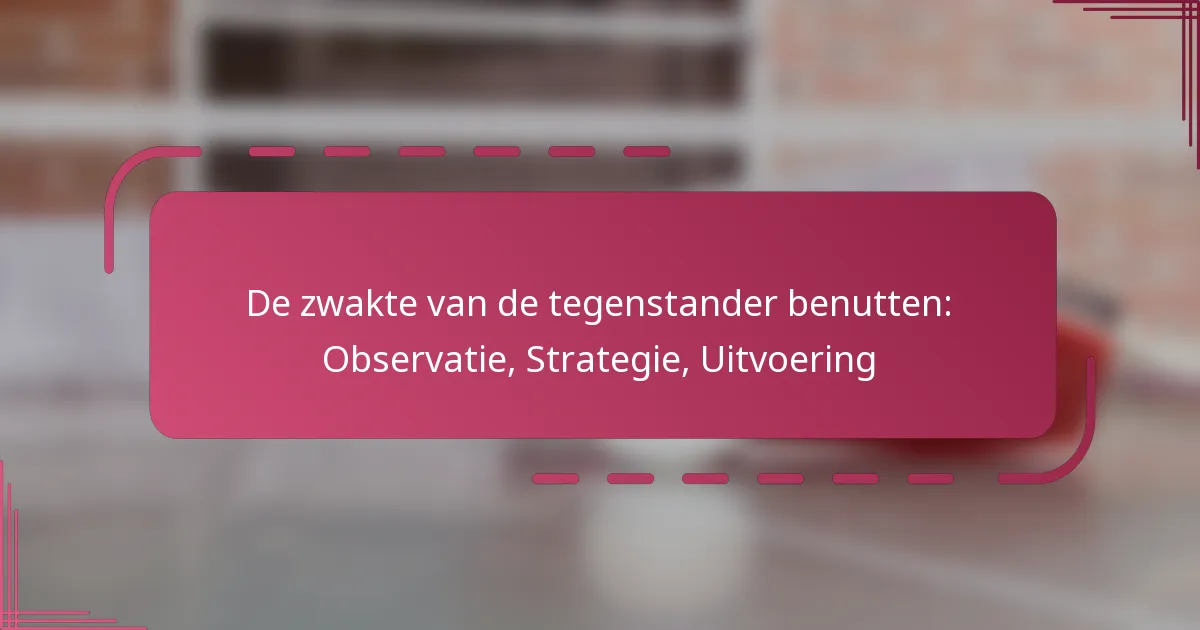 De zwakte van de tegenstander benutten: Observatie, Strategie, Uitvoering